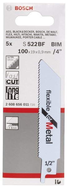 Bosch - Flexible Serisi Metal için Panter Testere Bıçağı S 522 BF - 5'li 2608656011