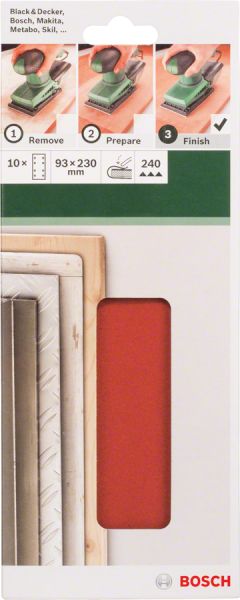 Bosch - Titreşimli Zımpara Kağıdı 10'lu, 93 x 230 mm 240 Kum 8 Delik 2609256A99
