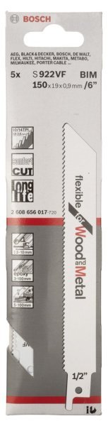 Bosch - Flexible Serisi Ahşap Ve Metal için Panter Testere Bıçağı S 922 VF - 5'li 2608656017