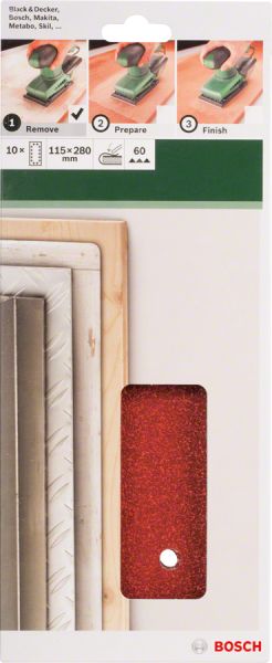 Bosch - Titreşimli Zımpara Kağıdı 10'lu, 115 x 280 mm 60 Kum 14 Delik 2609256B27