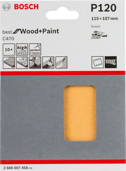 Bosch - Best for  Serisi Ahşap Zımpara 115 x 107 mm 120 kum 6 Delik 2608607458