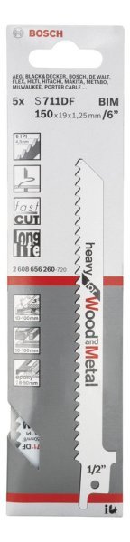Bosch - Heavy Serisi Ahşap Ve Metal için Panter Testere Bıçağı S 711 DF - 5'li 2608656260