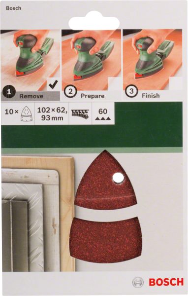 Bosch - Multi Zımpara Kağıdı 10'lu, 102 x 62 93 mm 60 Kum 11 Delik 2609256A62