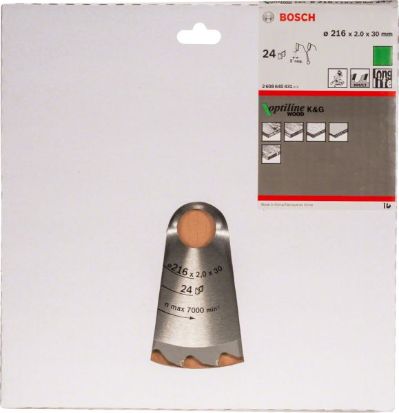 Bosch - Optiline Serisi Ahşap için Daire Testere Bıçağı B 216x30 mm-24 Diş 2608640431