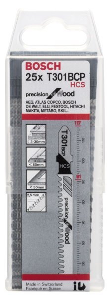Bosch - Hassas Kesim Serisi Ahşap İçin T 301 BCP Dekupaj Testeresi Bıçağı - 25'Li Paket 2608633A40