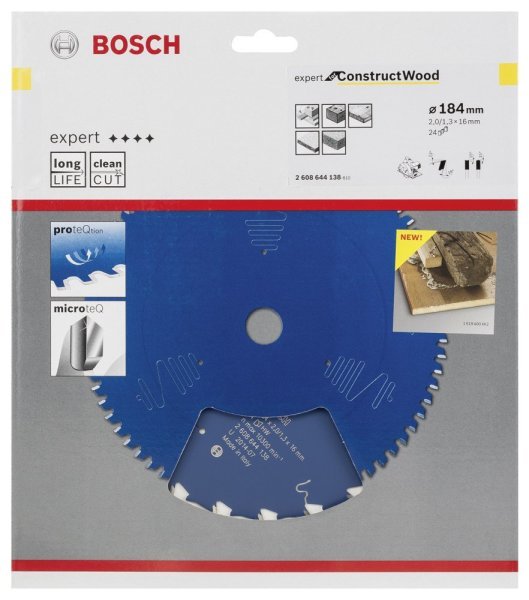 Bosch - Expert Serisi İnşaat Ahşabı için Daire Testere Bıçağı 184*16 mm 24 Diş 2608644138