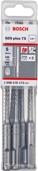 Bosch - SDS-Plus-7X Serisi Kırıcı Delici Matkap Ucu 5*165 mm 10'lu 2608576173