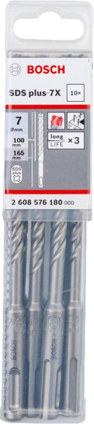 Bosch - SDS-Plus-7X Serisi Kırıcı Delici Matkap Ucu 7*165 mm 10'lu 2608576180