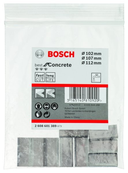 Bosch - Best Serisi Elmas Sulu Karot Uç Segmanı 102-107-112 mm İçin 9 Parça 2608601389