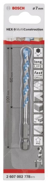Bosch - Altıgen Şaftlı, HEX-9 Serisi Çoklu Malzeme için Matkap Ucu 7*100 mm 2607002778