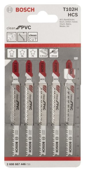 Bosch - Temiz Kesim Serisi PVC İçin T 102 H Dekupaj Testeresi Bıçağı - 5'Li Paket 2608667446