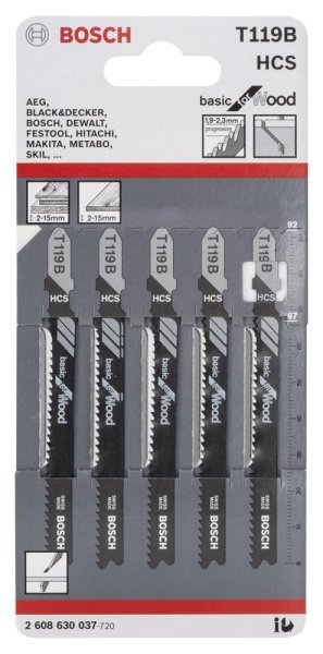 Bosch - Ekonomik Seri Ahşap İçin T 119 B Dekupaj Testeresi Bıçağı - 5'Li Paket 2608630037