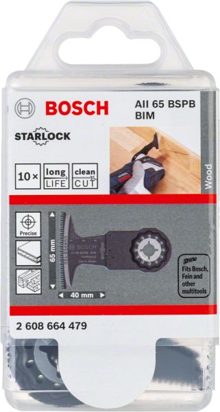 Bosch - Starlock - AII 65 BSPB - BIM Sert Ahşap İçin Daldırmalı Testere Bıçağı 10'lu 2608664479
