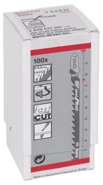 Bosch - Hızlı Kesim Serisi Ahşap İçin T 244 D Dekupaj Testeresi Bıçağı - 100'Lü Paket 2608637881