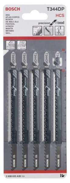 Bosch - Hassas Kesim Serisi Ahşap İçin T 344 DP Dekupaj Testeresi Bıçağı - 5'Li Paket 2608633A36