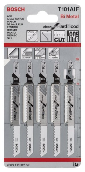 Bosch - Temiz Kesim Serisi Sert Ahşap İçin T 101 AIF Dekupaj Testeresi Bıçağı - 5'Li Paket 2608634897