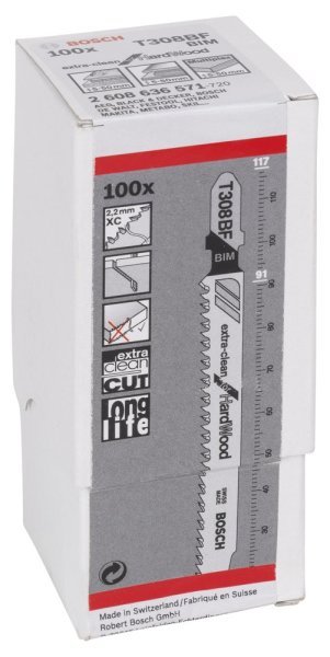 Bosch - Extra Temiz Kesim Serisi Sert Ahşap İçin T 308 BF Dekupaj Testeresi Bıçağı - 100'Lü Paket 2608636571
