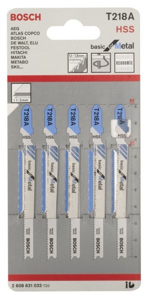 Bosch - Ekonomik Seri Metal İçin T 218 A Dekupaj Testeresi Bıçağı - 5'Li Paket 2608631032