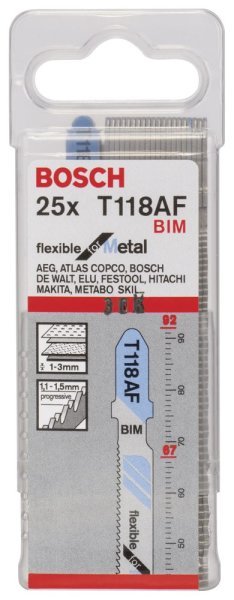 Bosch - Kırılmaya Karşı Dayanıklı Seri Metal İçin T 118 AF Dekupaj Testeresi Bıçağı - 25'Li Paket 2608634991