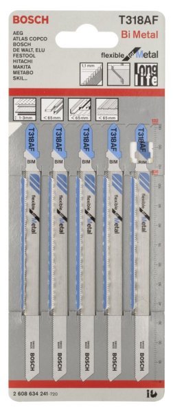 Bosch - Kırılmaya Karşı Dayanıklı Seri Metal İçin T 318 AF Dekupaj Testeresi Bıçağı - 5'Li Paket 2608634241