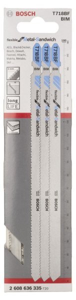Bosch - Kırılmaya Karşı Dayanıklı Seri Metal-Sandviç İçin T 718 BF Dekupaj Testere - 3'Lü Paket 2608636335