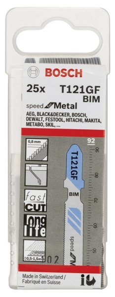 Bosch - Hızlı Kesim Serisi Metal İçin T 121 GF Dekupaj Testeresi Bıçağı - 25'Li Paket 2608636697